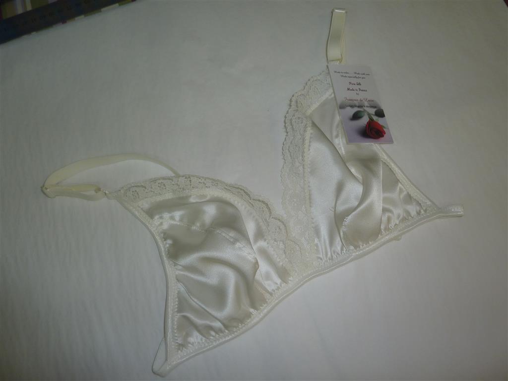 Natural Ivory Satin and Lace Bra